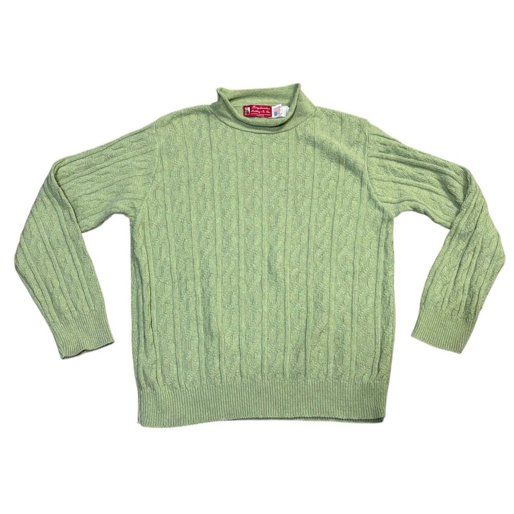 VTG Binghamton Knitting Co Mock Neck Sweater Size Small Green Made In USA